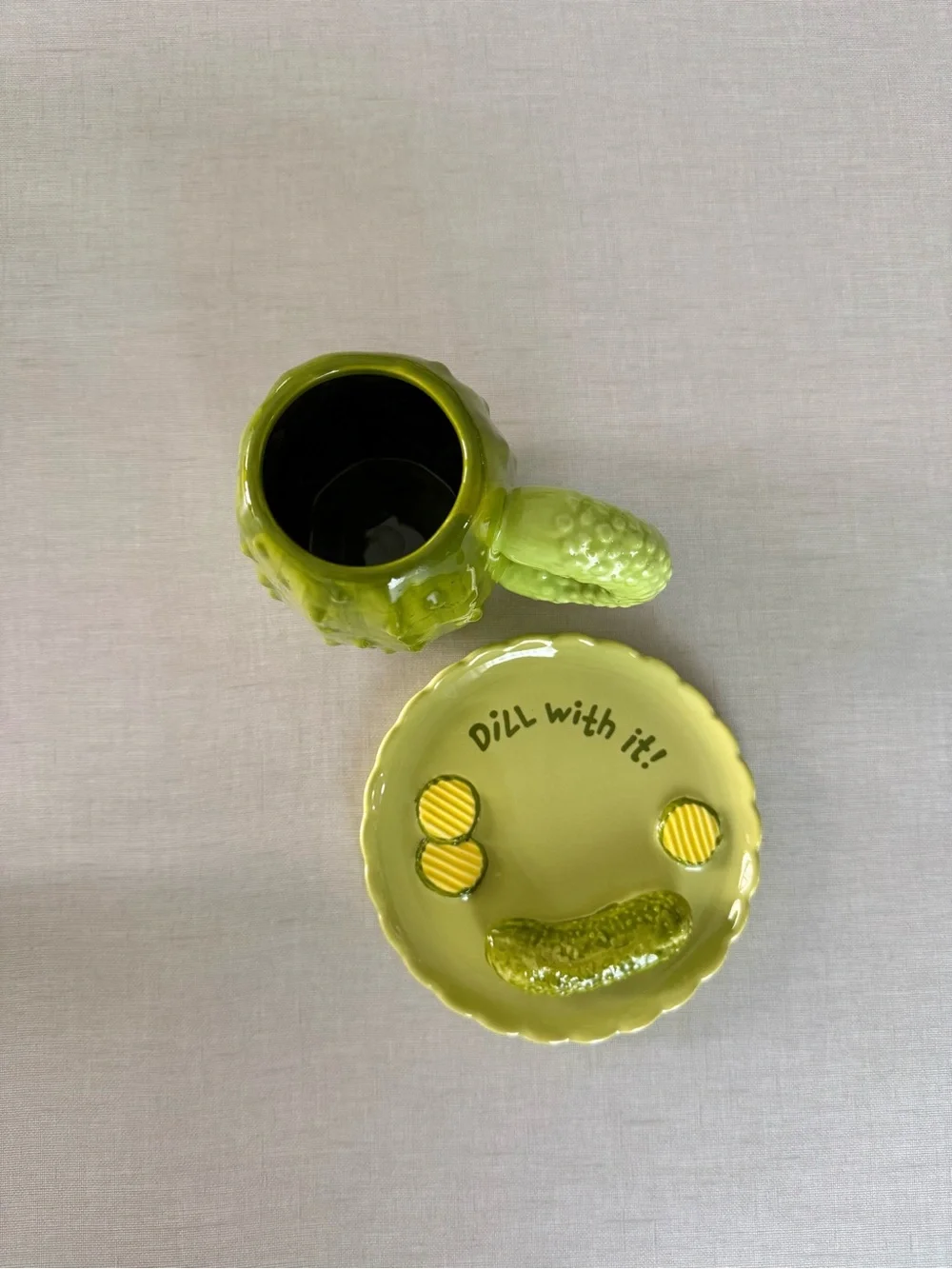 Urban Outfitters Lime Green Pickle Mug & Trinket Dish Set